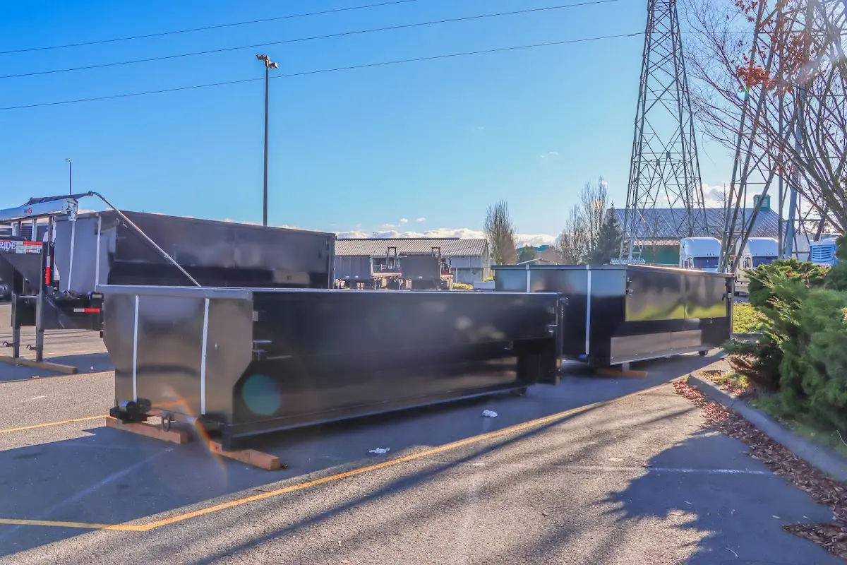 Roll-off dumpster ready for waste disposal at job site for Yard Waste Dumpster Rental in Centralia